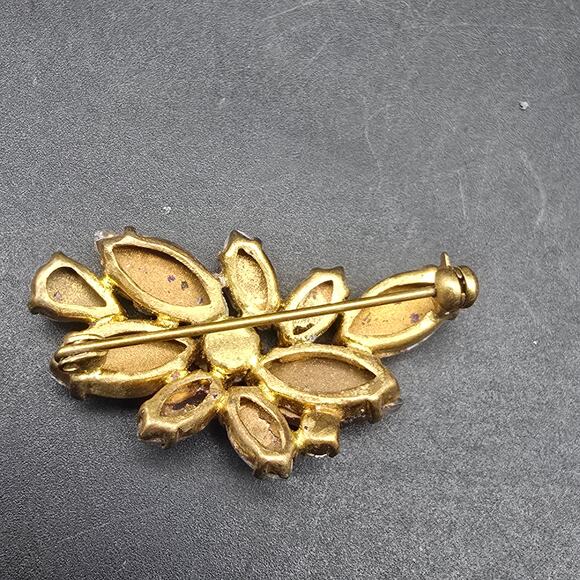 Pink Rhinestone Satin Glass Brooch Givre Vintage Glam Costume Jewelry - Picture 4 of 8